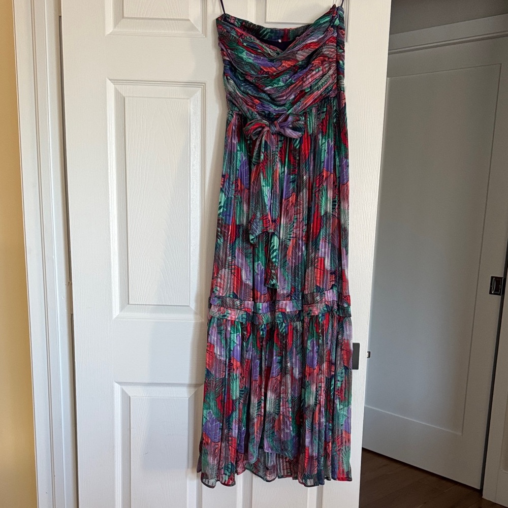 Strapless Multicolor Floral pleated Maxi Dress